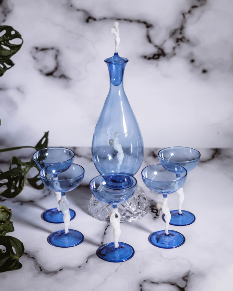 Zestaw do likieru z huty Lauscha Bimini lata 20te