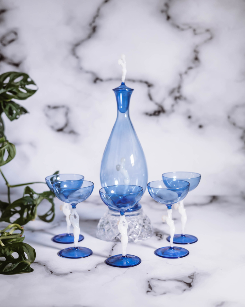 Zestaw do likieru z huty Lauscha Bimini lata 20te