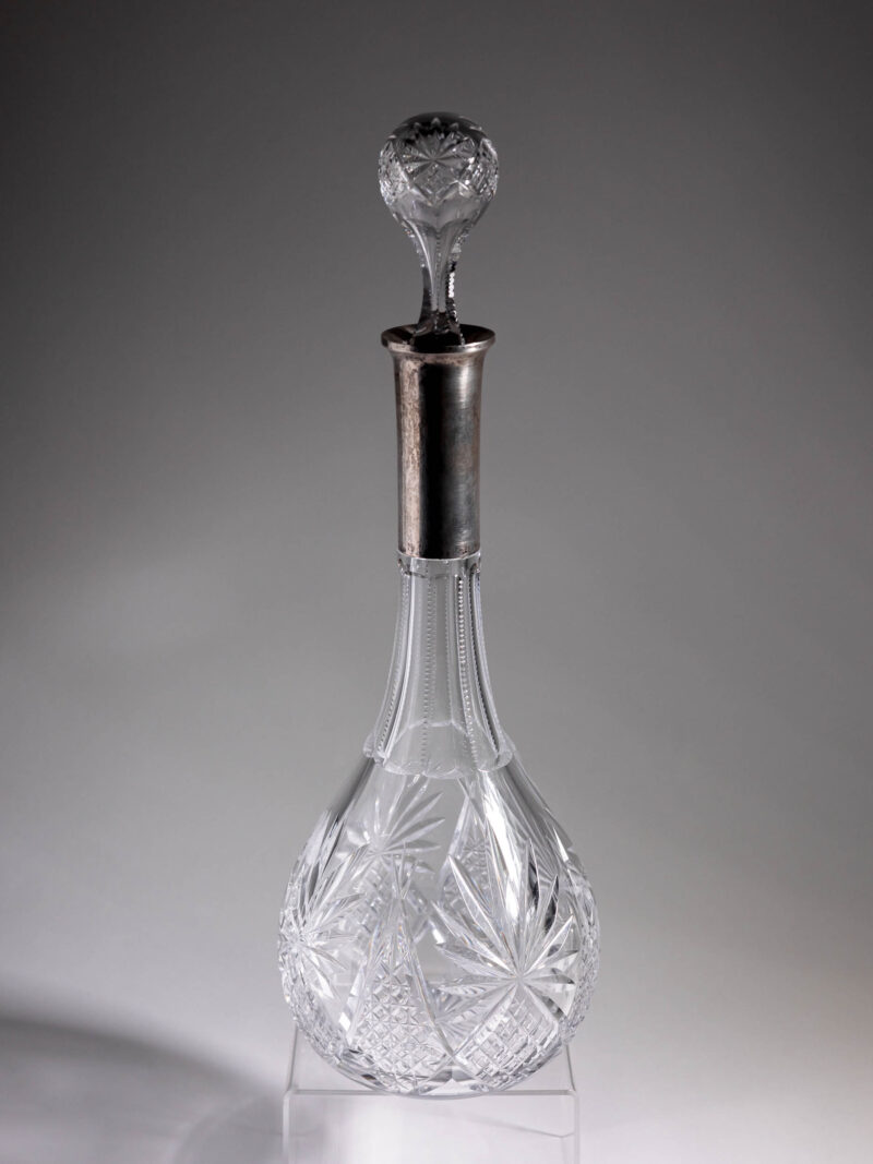 Kryształowa karafka do wina okuta srebrem 800 lata 20te