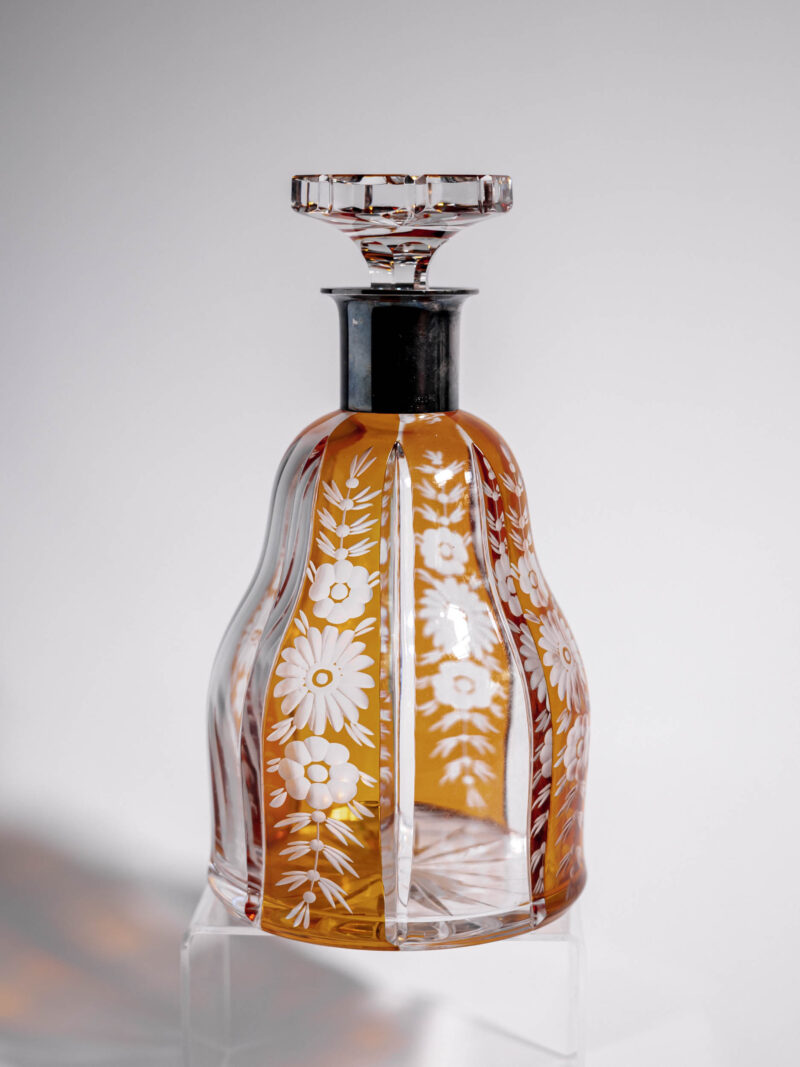 Kryształowa karafka Józefina okuta srebrem 830 lata 20te