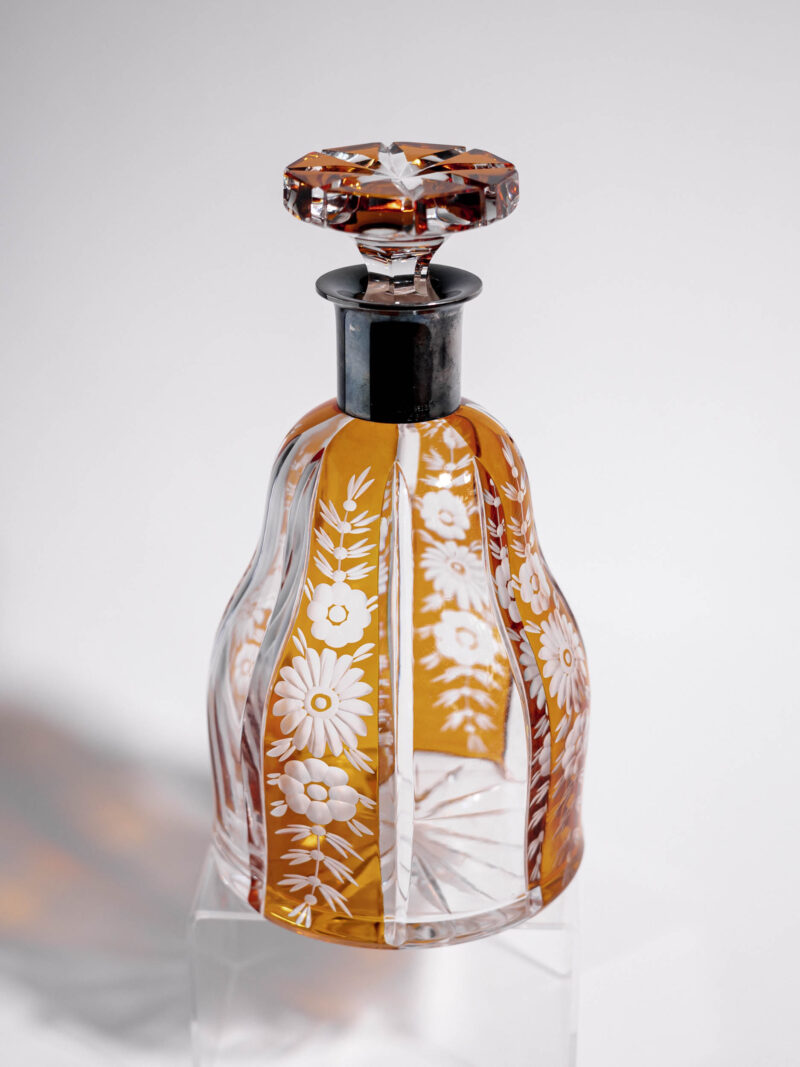 Kryształowa karafka Józefina okuta srebrem 830 lata 20te