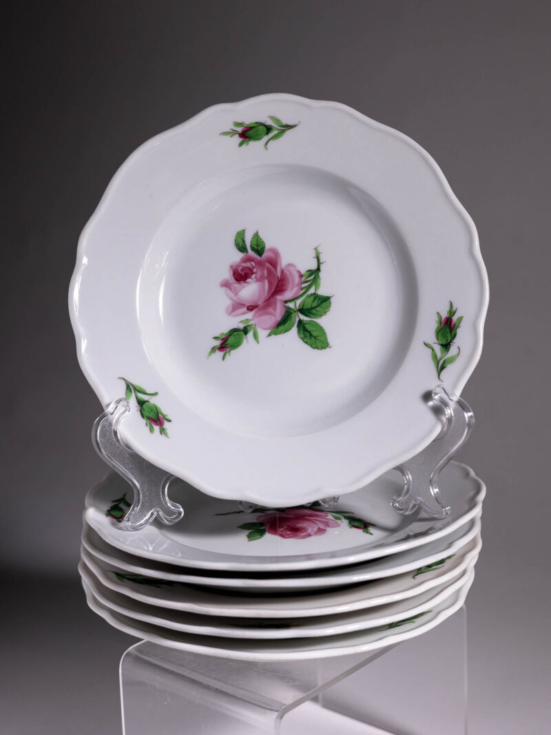 talerze-deserowe-meossen-roza-20261005-8483 6x Talerze deserowe Meissen z wzorem w różę 1934 rok