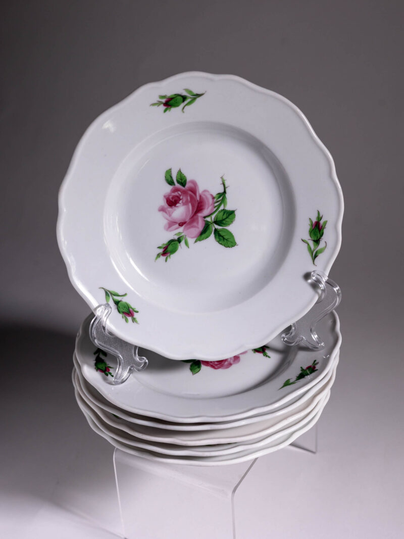 talerze-deserowe-meossen-roza-20261005-8484 6x Talerze deserowe Meissen z wzorem w różę 1934 rok
